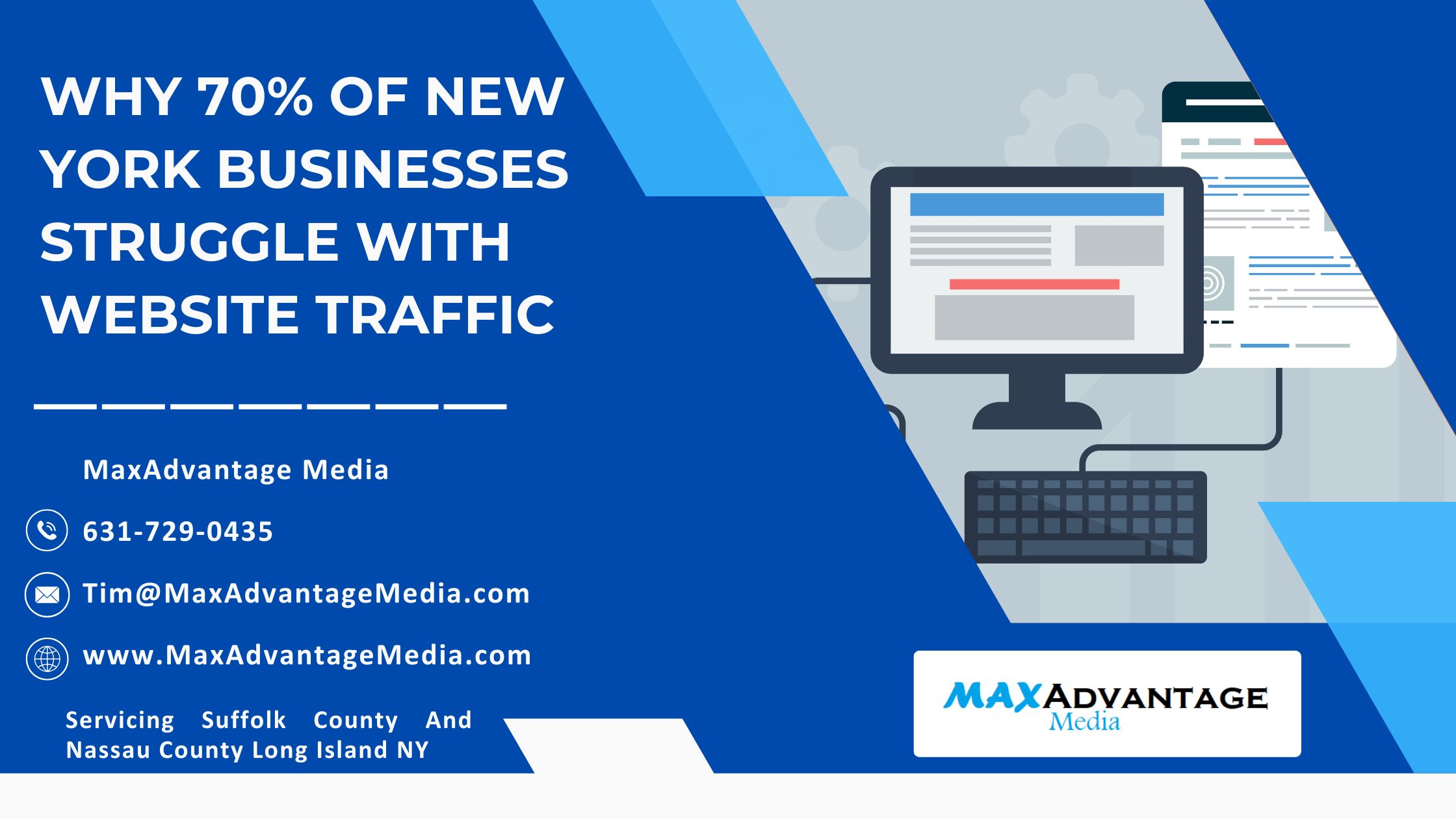 Why 70% Of New York Businesses Struggle With Website Traffic MaxAdvantage Media 631-729-0435 Tim@MaxadvantageMedia.com Servicing Suffolk County And Nassau County Long Island NY
